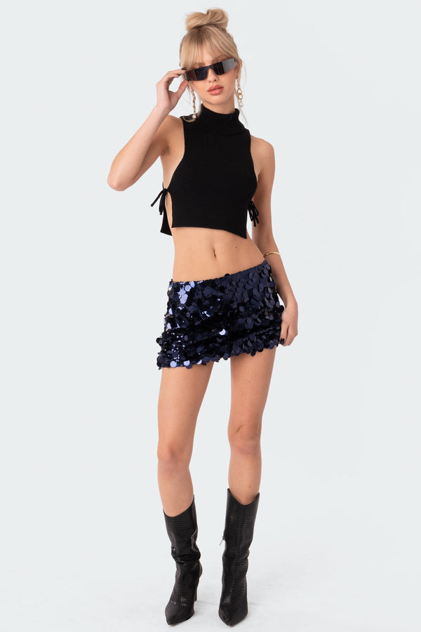 edikted Sabina Low-Rise Sequin Mini Skirt navy