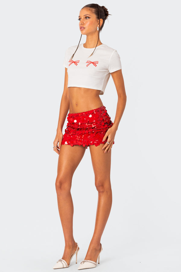 Edikted Sabina Low-Rise Sequin Mini Skirt Red