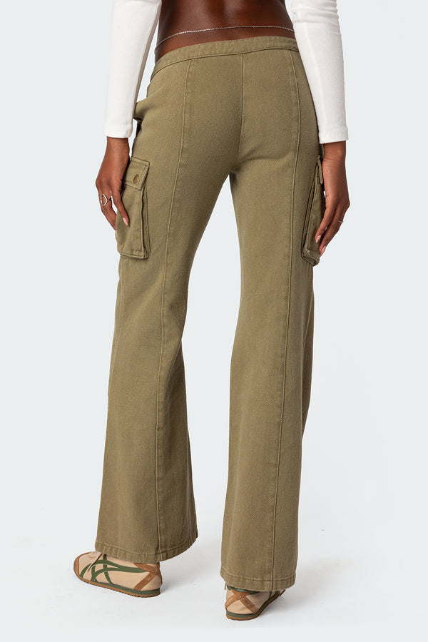 Edikted Sabri Low Rise Flared Cargo Jeans Olive