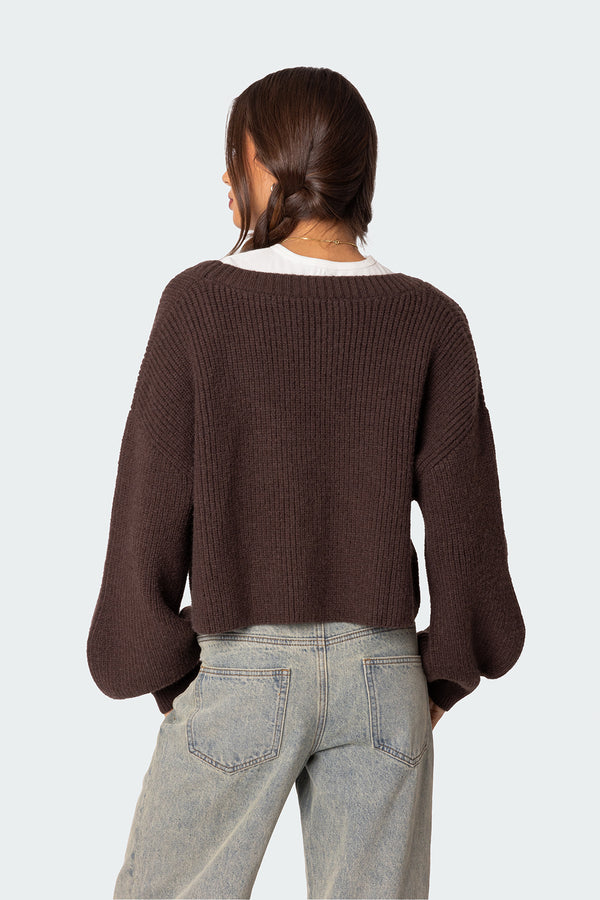 Edikted Sabrina Chunky Knit Cropped Cardigan Brown