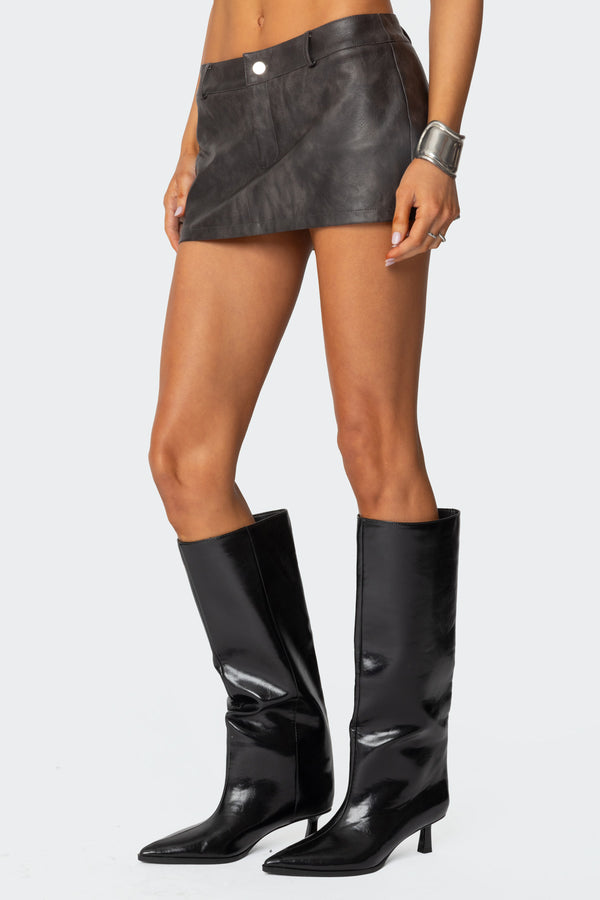 Edikted Sadaf Faux Leather Mini Skort Brown Washed