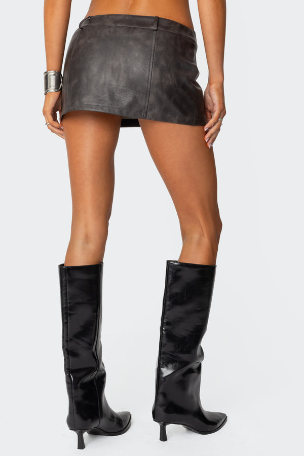Edikted Sadaf Faux Leather Mini Skort Brown Washed