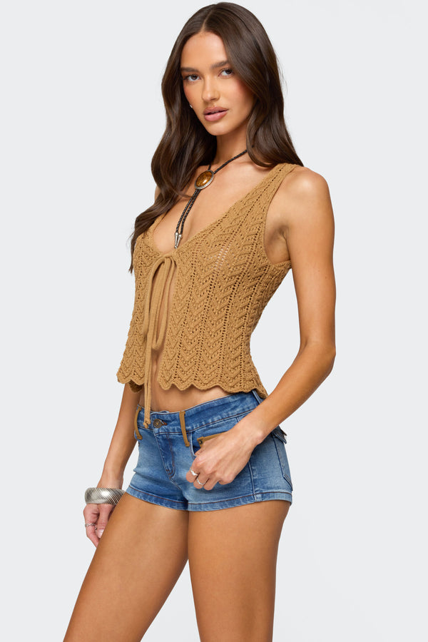 Edikted Sadiee Split Front Knit Top Brown