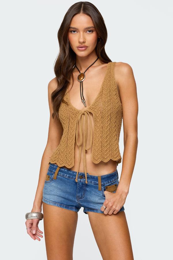 Edikted Sadiee Split Front Knit Top Brown