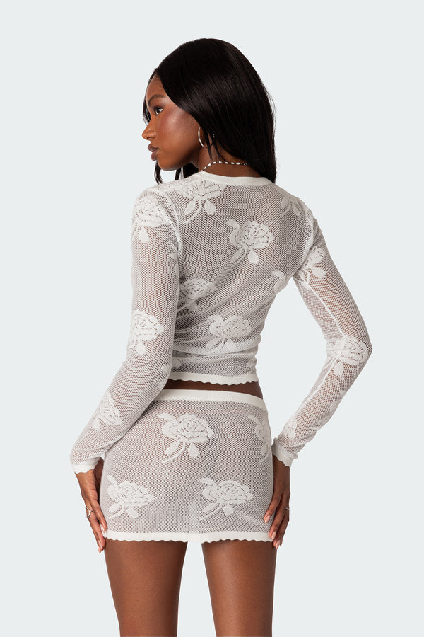 Edikted Saga Embroidered Sheer Knit Top White