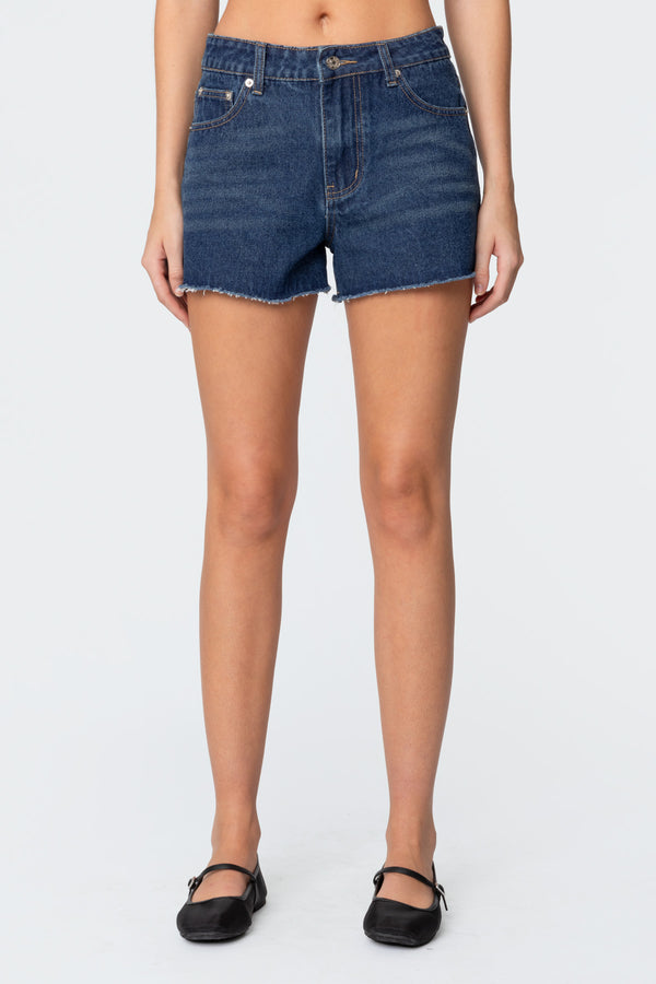 Edikted Sahara High Rise Denim Shorts Blue