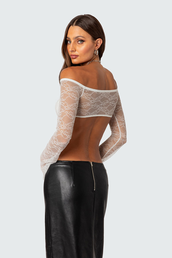 Edikted Sainty Sheer Lace Crop Top White