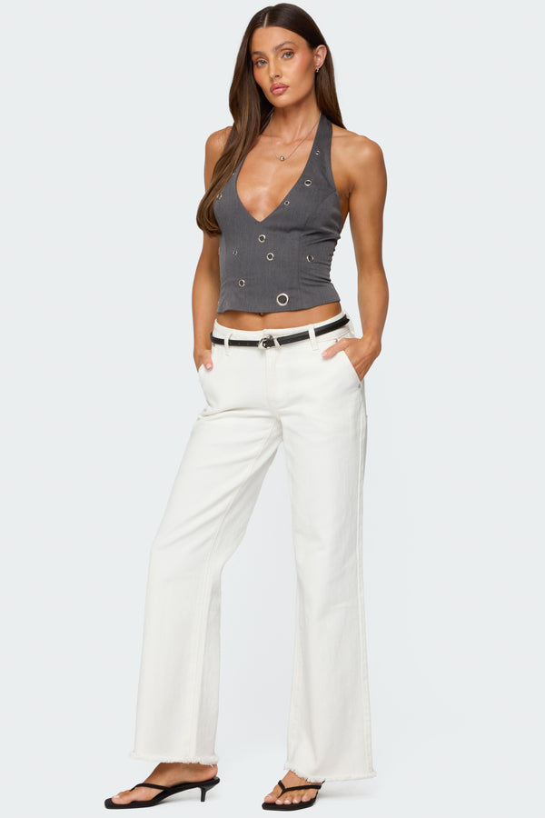 Edikted Sakura Grommet Halter Top Gray