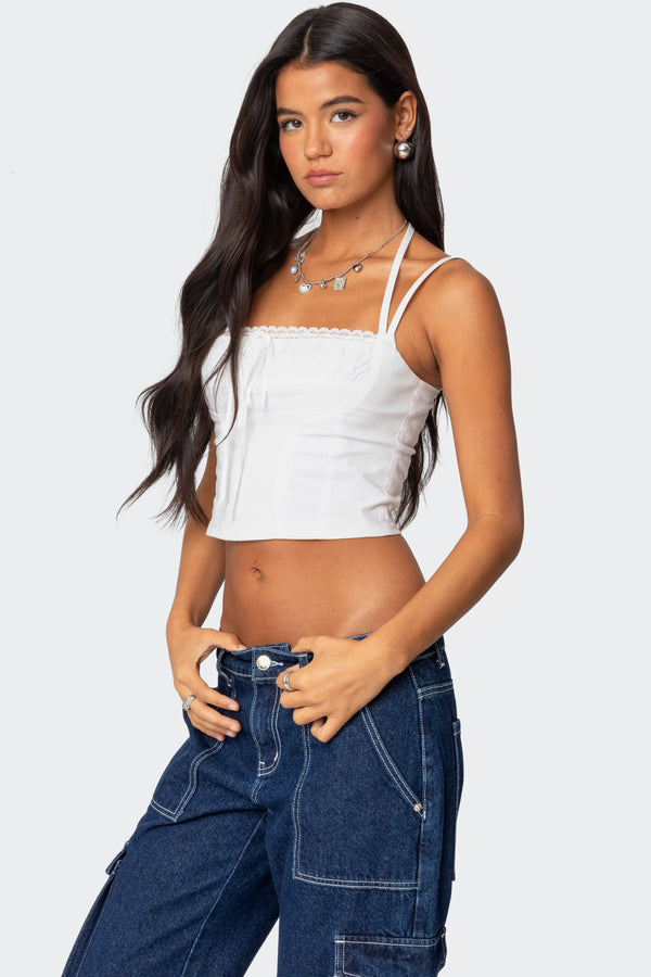 Edikted Salome Lace Up Top White