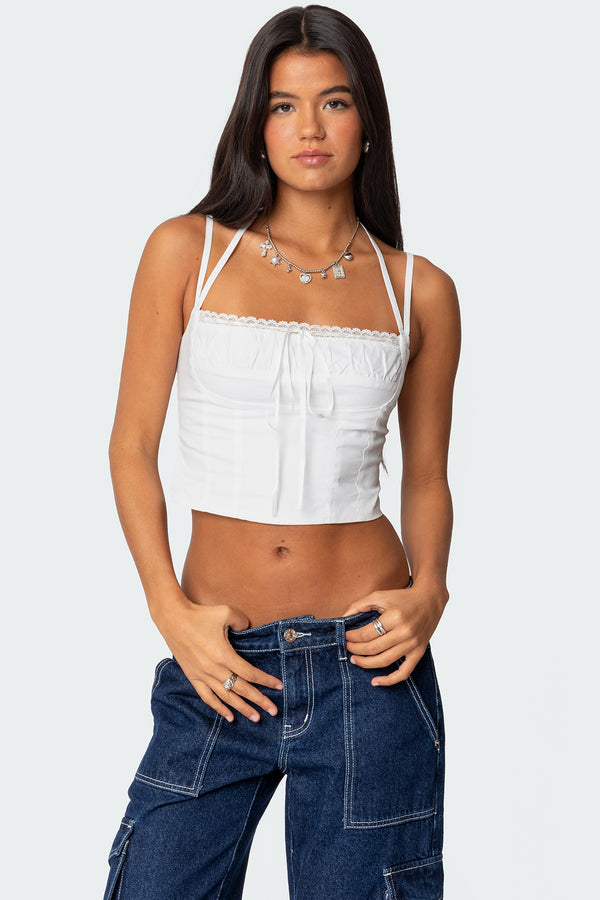 edikted Salome Lace Up Top white