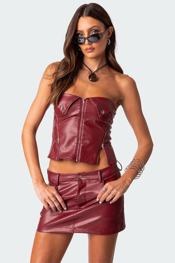 edikted Sam Faux Leather Zip Corset bordu
