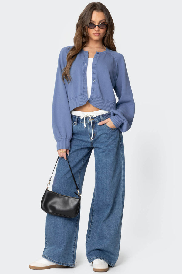 Edikted Sammi Puff Sleeve Knit Cardigan Blue