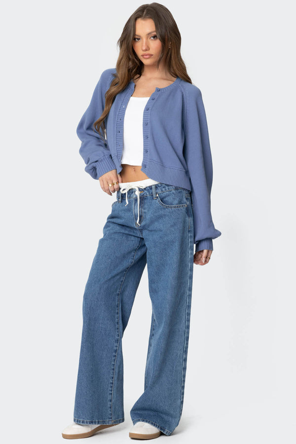 Edikted Sammi Puff Sleeve Knit Cardigan Blue