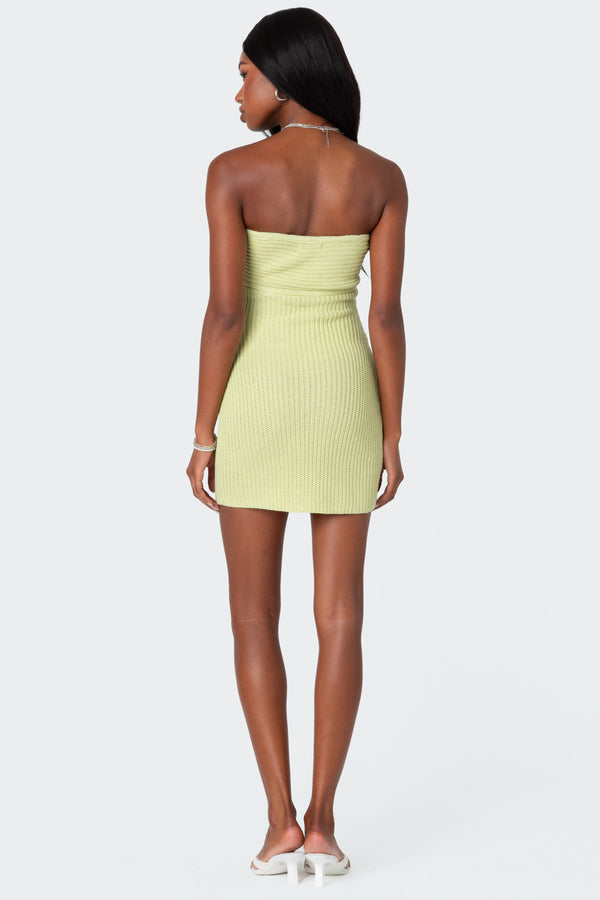 Edikted Sammie Twist Front Knit Mini Dress Green