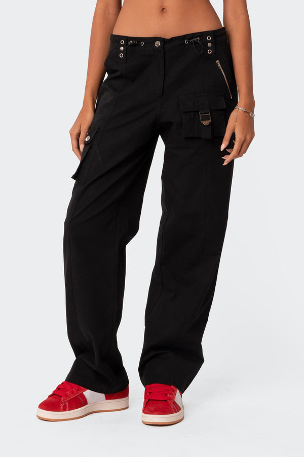 Edikted Saphire Low Rise Cargo Pants Black