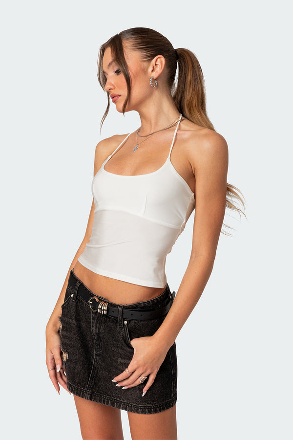Edikted Sara Back Cut Out Halter Top White