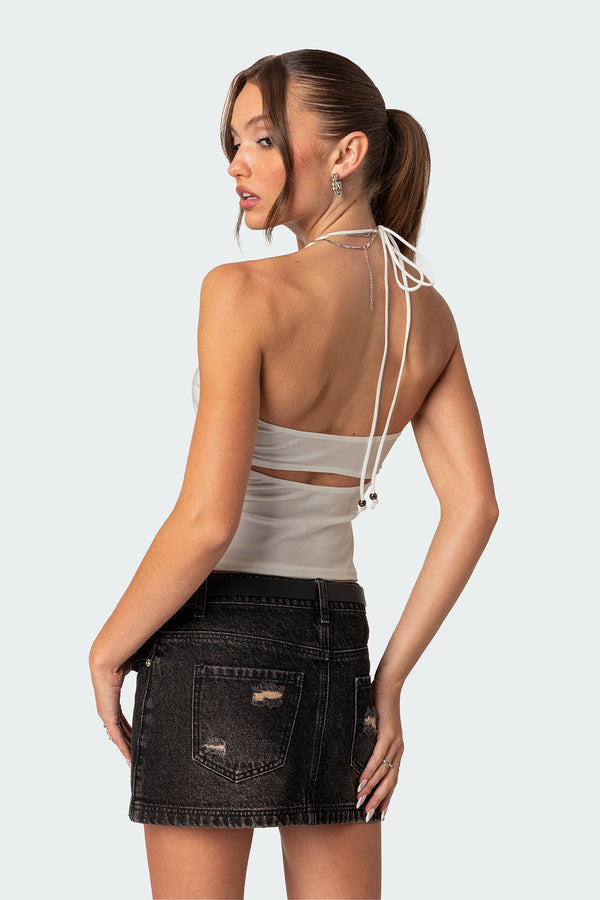 Edikted Sara Back Cut Out Halter Top White