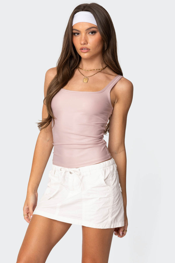 Edikted Sarah Shiny Square Neck Tank Top Pink