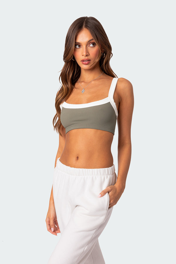 Edikted Sariah Ribbed Crop Top Olive