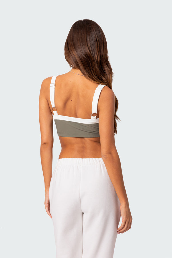 Edikted Sariah Ribbed Crop Top Olive