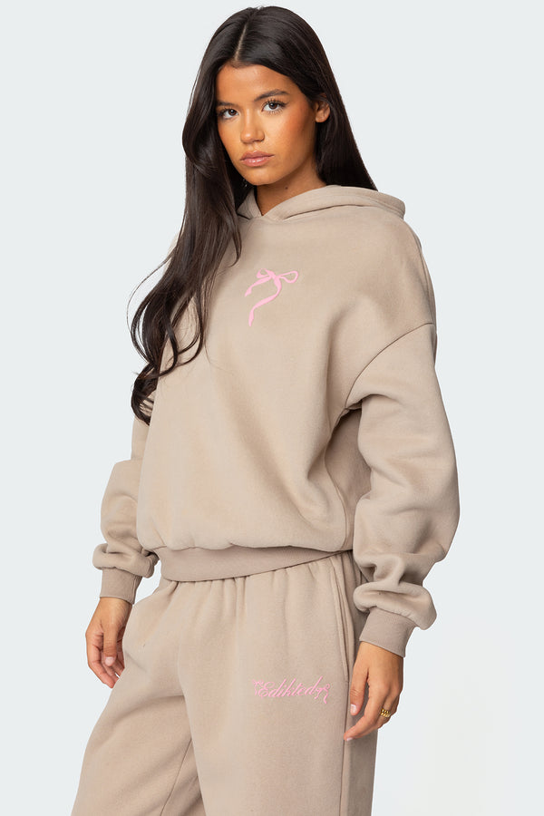 Edikted Sasha Bow Detail Hoodie Beige
