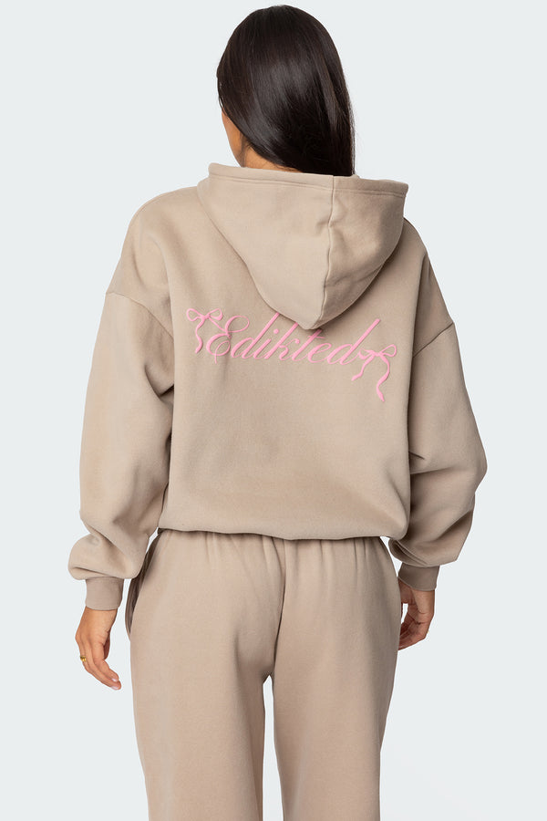edikted Sasha Bow Detail Hoodie beige