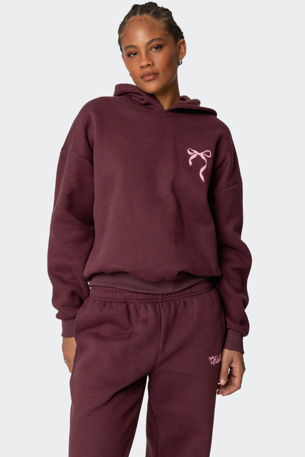 Edikted Sasha Bow Detail Hoodie Burgundy