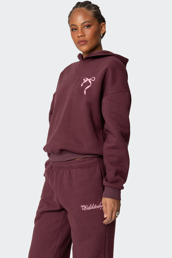Edikted Sasha Bow Detail Hoodie Burgundy