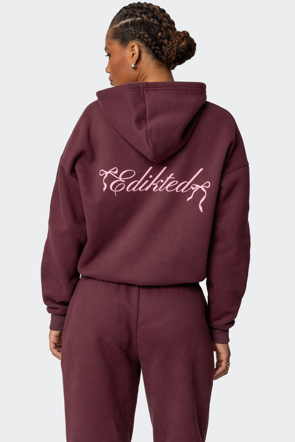 edikted Sasha Bow Detail Hoodie burgundy