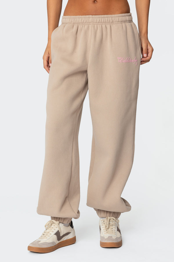 Edikted Sasha Bow Detail Sweatpants Beige