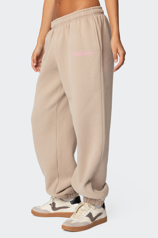 Edikted Sasha Bow Detail Sweatpants Beige