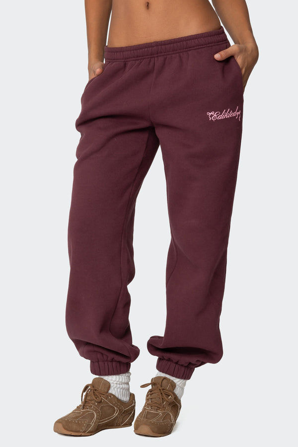Edikted Sasha Bow Detail Sweatpants Burgundy