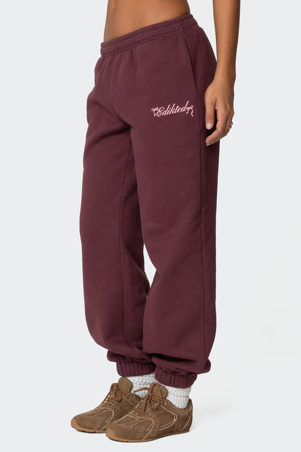 Edikted Sasha Bow Detail Sweatpants Burgundy