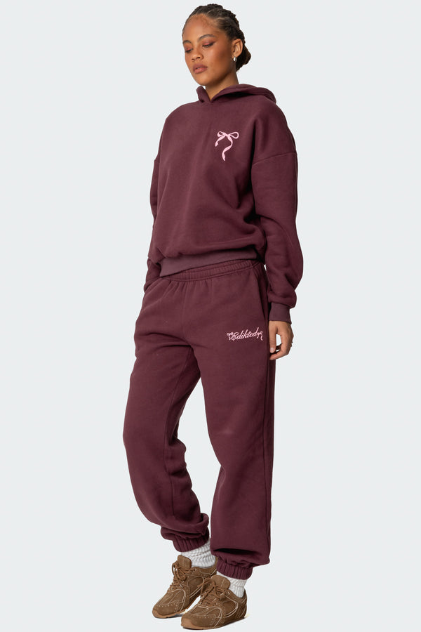 Edikted Sasha Bow Detail Sweatpants Burgundy