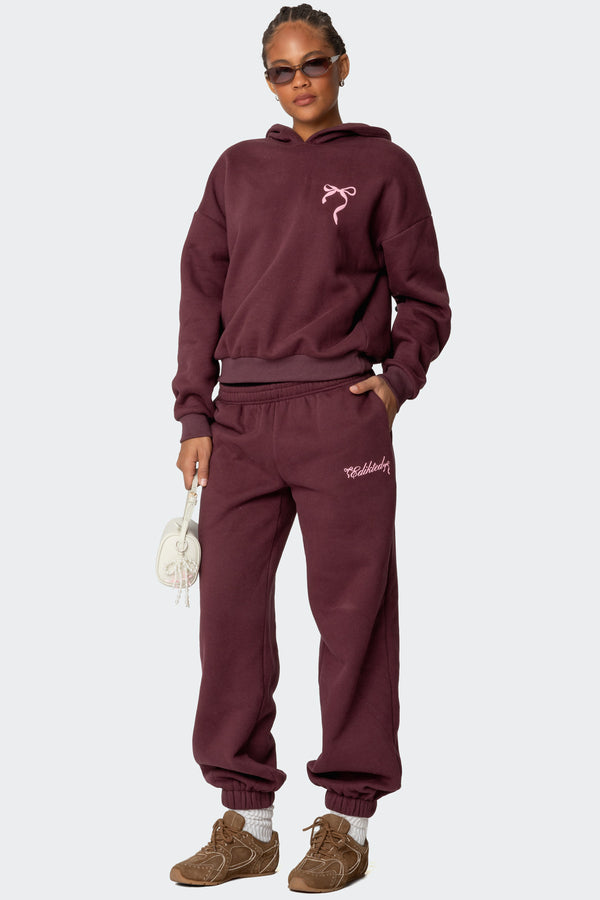 edikted Sasha Bow Detail Sweatpants burgundy