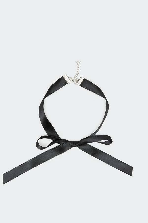 Edikted Satin Effect Bow Choker Black
