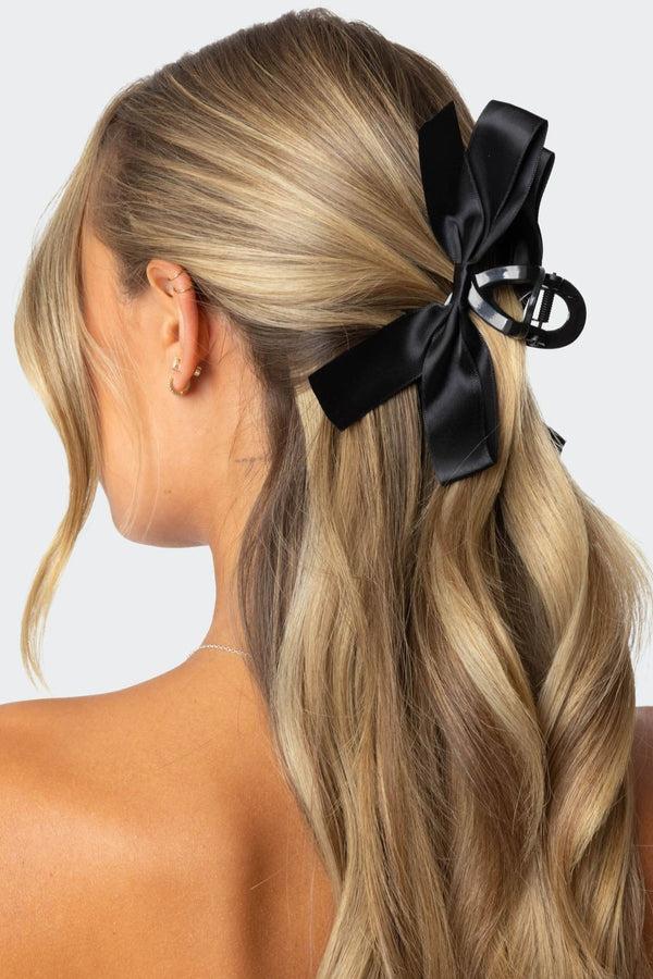 edikted Satin Effect Bow Hair Clip black