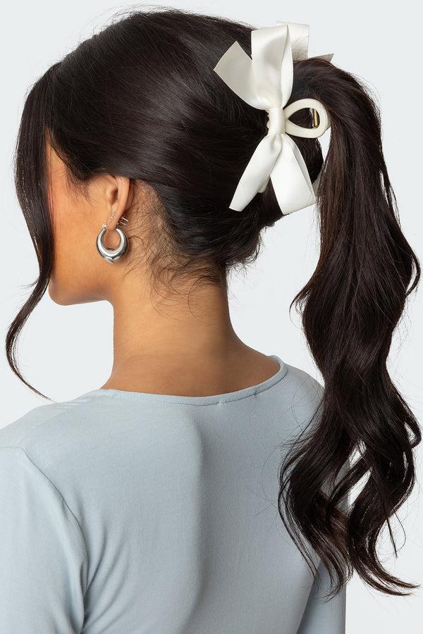 edikted Satin Effect Bow Hair Clip ivory