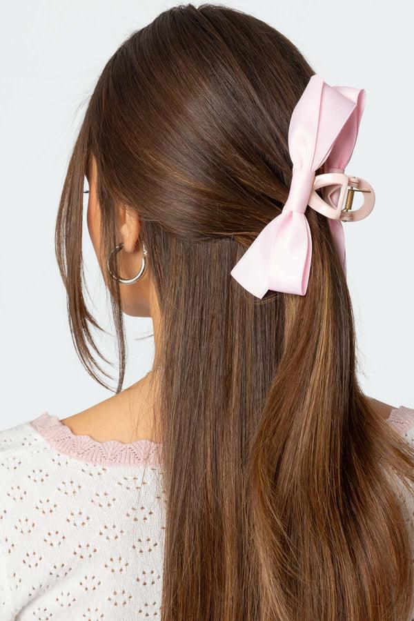 edikted Satin Effect Bow Hair Clip pink
