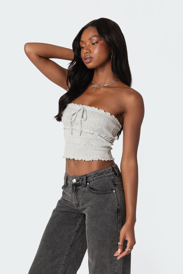 Edikted Savannah Pointelle Tube Top Gray Melange