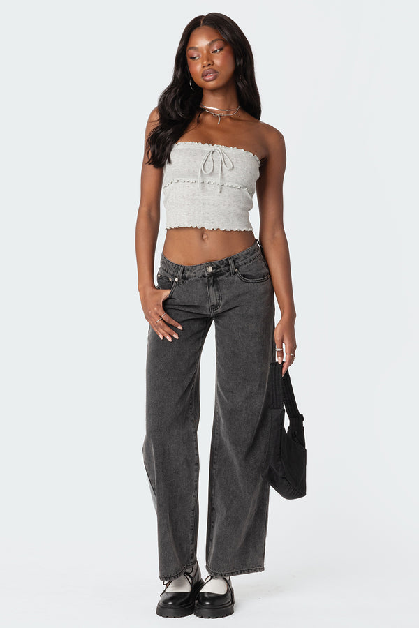 Edikted Savannah Pointelle Tube Top Gray Melange