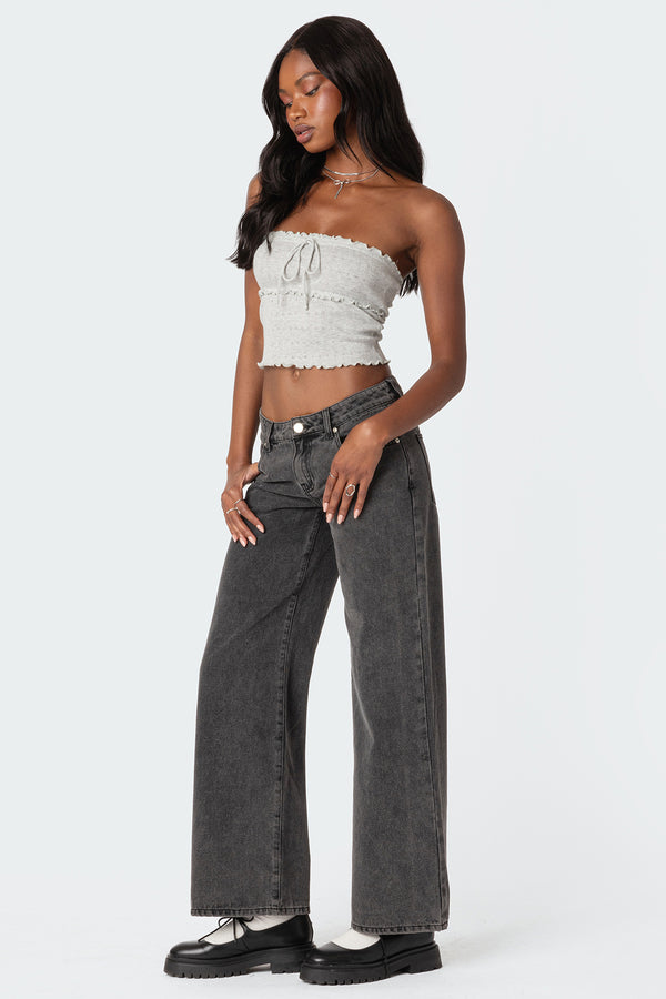 Edikted Savannah Pointelle Tube Top Gray Melange