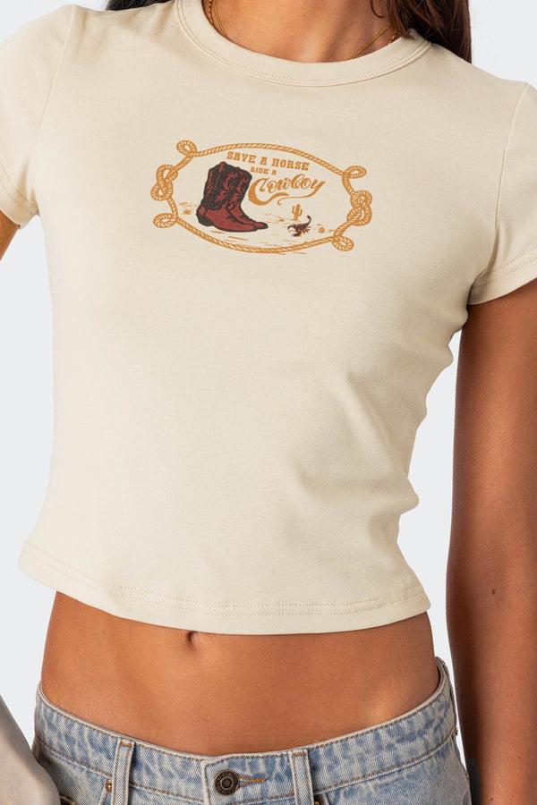 Edikted Save A Horse T Shirt Beige