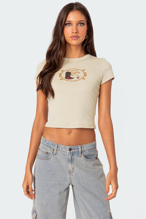 edikted Save A Horse T Shirt beige