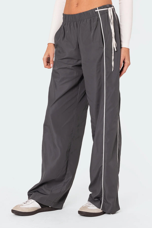 Edikted Scarlot Ribbon Track Pants Dark Gray
