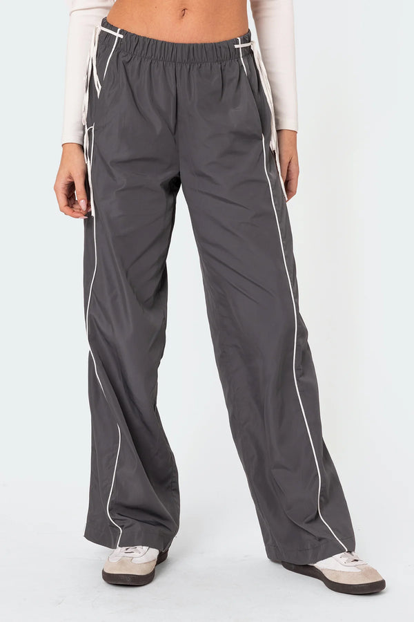 Edikted Scarlot Ribbon Track Pants Dark Gray
