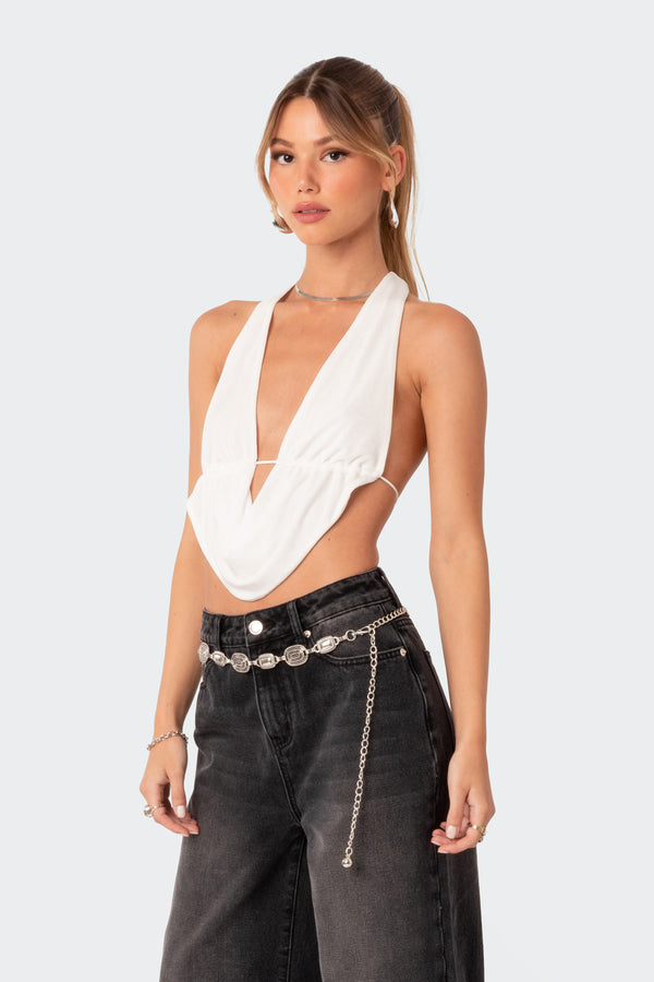 Edikted Scoop Neck Open Back Crop Top White