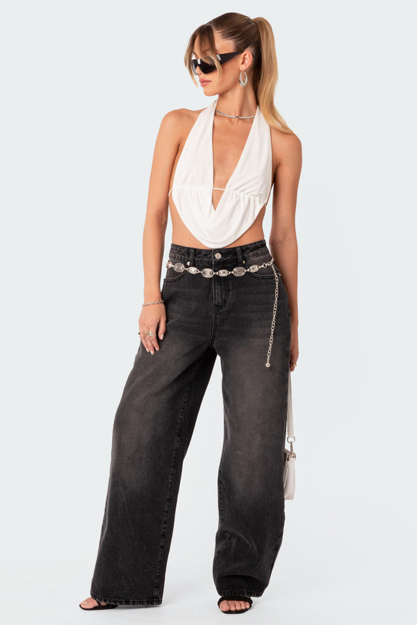 edikted Scoop Neck Open Back Crop Top white