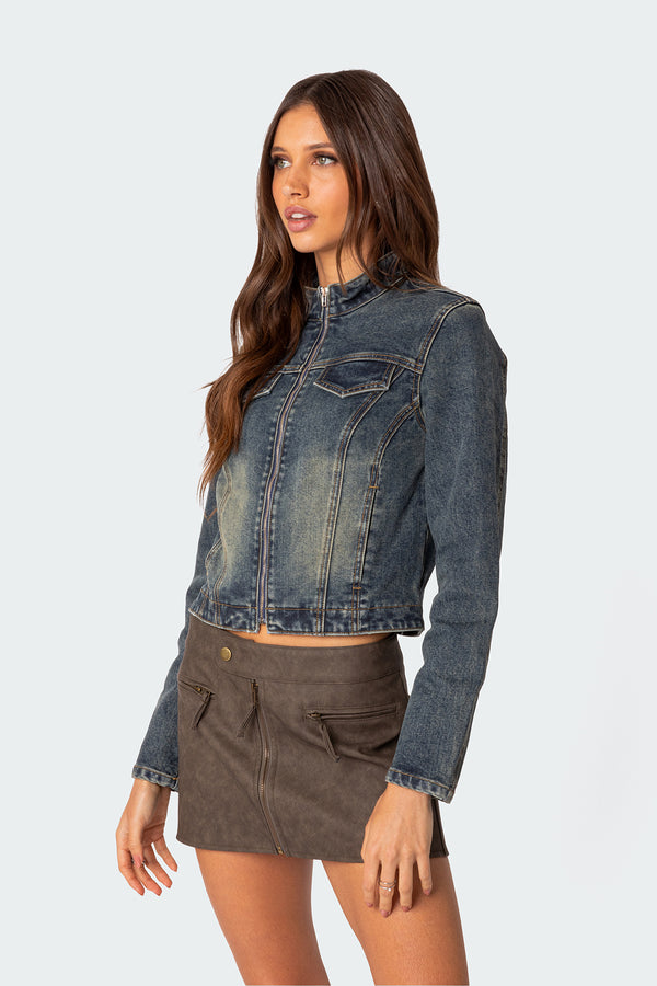 Edikted Scorpio Washed Denim Jacket Blue