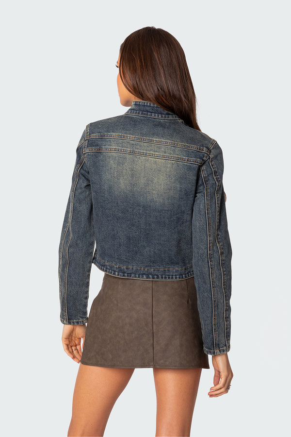 Edikted Scorpio Washed Denim Jacket Blue